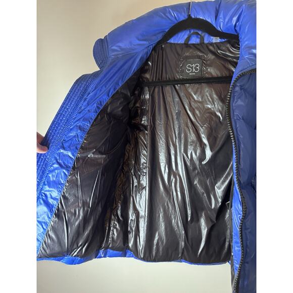S13 By Sam Kids Glossy Blue Hooded Goose Down Puffer Jacket Sz 12 - Picture 15 of 16